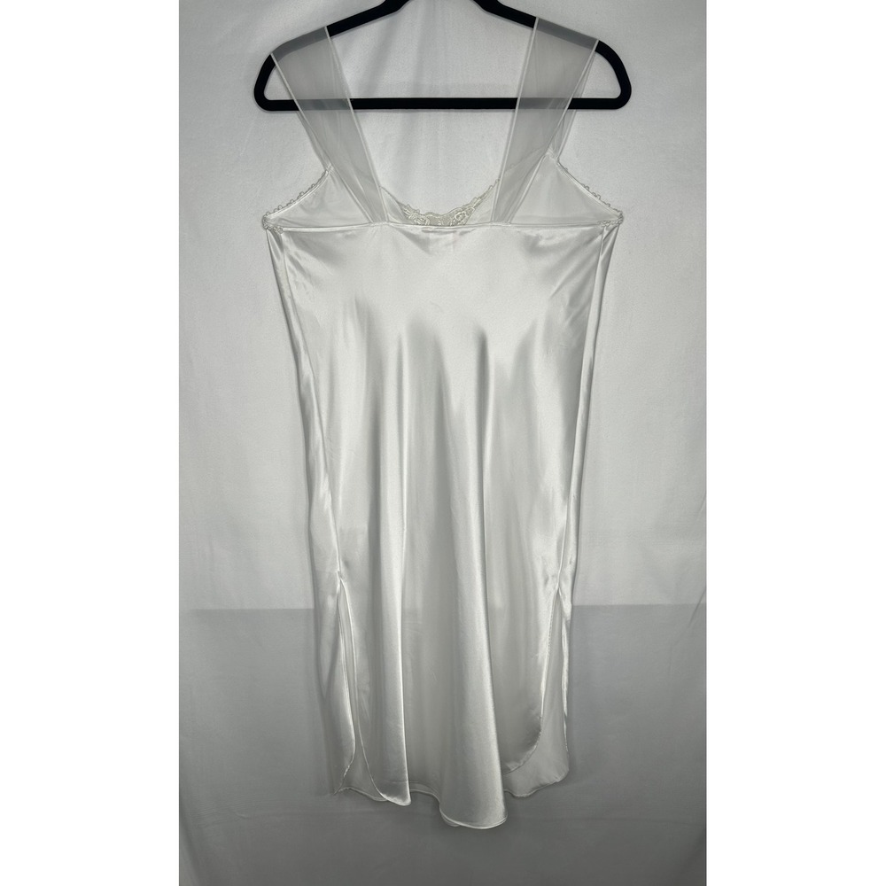 Angelique Vintage White Satin Lace Trim Nightgown Sheer Straps Y2K Large - Picture 2 of 8